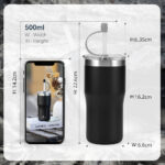 500ml black vacuum mug with straw - Image 2