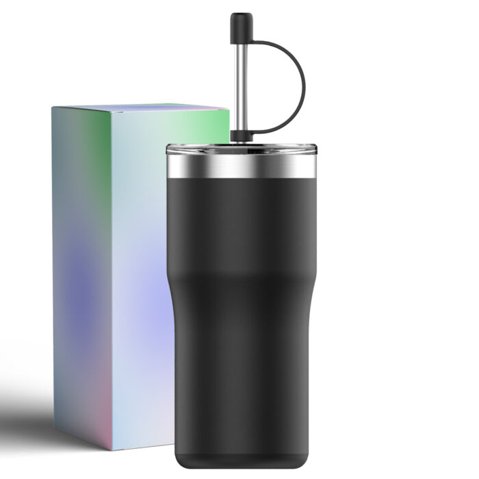 500ml black vacuum mug with straw - Image 1