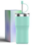 500ml Blue stainless steel mug with straw
