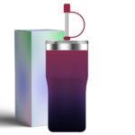 500ml purple stainless steel mug with straw