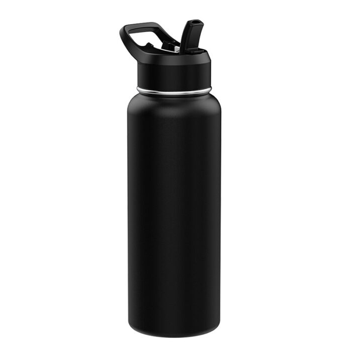 1000ML Black Stainless Sports Water Bottle - Image 1