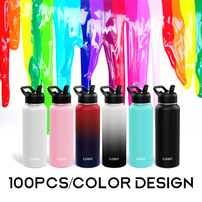 1000ML White/Black Gradient Stainless Water Bottle - Image 7