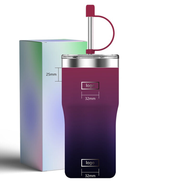 500ml black vacuum mug with straw - Image 2