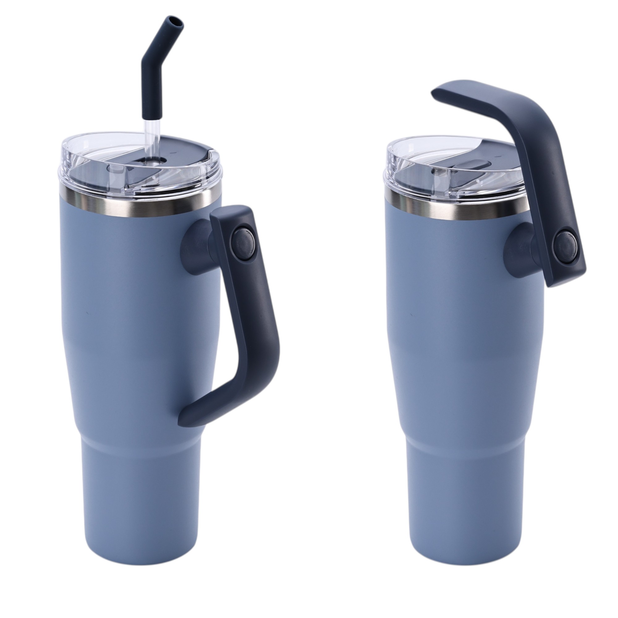 morandi-navyblue-handle Custom Insulated Tumbler with straw